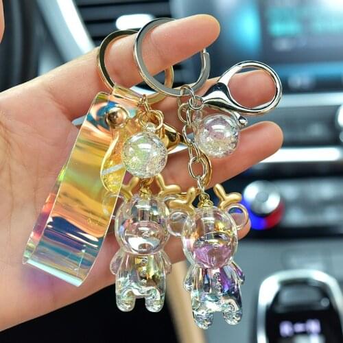New Transparent Elk Keychain Cartoon Golden Horn Cute School Bag Key Chain Party Fashion Gift Accessories