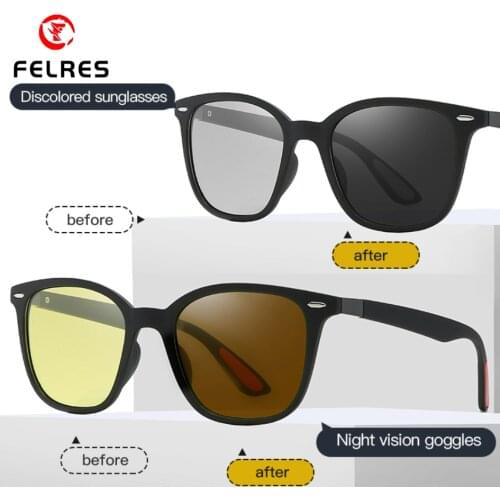 FELRES Men Women Photochromic Polarized Night Vision Sunglasses Outdoor Driving Anti-Glare Square Glasses With Box 4297