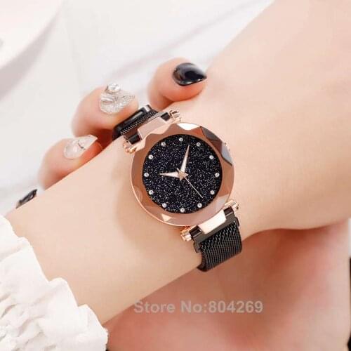 Wholesale Fashion Womens Colorful Rhinestone Watch Alloy Quartz Starry Sky Wristwatch Simple Stars Rose Case Lazy Lady Watches
