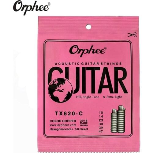 Orphee TX620-C 010-047 Acoustic Guitar Strings Hexagonal core+8% nickel COLOR COPPER Bright tone Extra light guitar Accessories