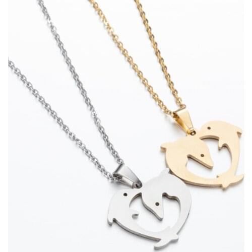 Stainless Steel Choker Necklace For Women Man Playful Couple Dolphin Pendant Necklace Best Wedding Party Jewelry Lovers Gift