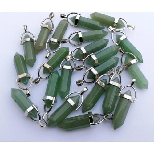 Fashion Natural stone Aventurine crystal pillar Necklace Pendant for making Jewelry charm pendants 12pcs/lot Free shipping