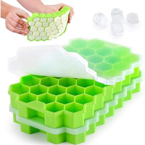 Honeycomb Ice Cube Trays with Removable Lids Silica Gel Ice Cube Mold Bpa Free Flexible Silicone Ice Molds for Whiskey Cocktail