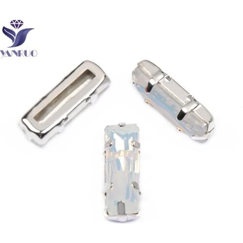 YANRUO 4547 All Sizes White Opal Princess Baguette Point Back Glass Rhinestones Strass Sewn Stones And Crystals For Crafts