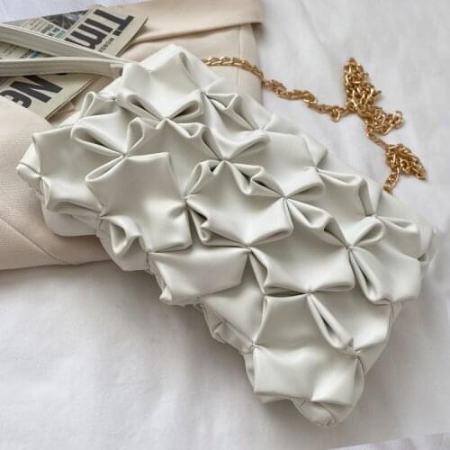 Handbag 2021 Women Brand Flower Weave Hand Clutches Purse Leather Chain Shoulder Bags Women Messenger Bag Female Bolsos