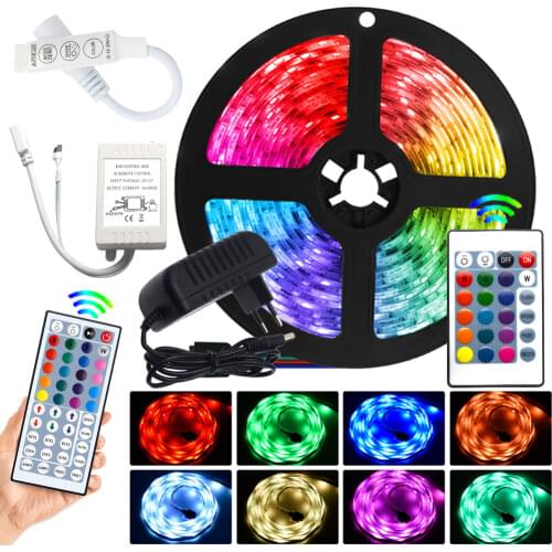 RGB LED Strip Lights 5050 2835 Ribbon 12V Diode Tape 3K 24K 44K IR Controller Adapter Wall Lamp Night Light Neon for TV Lighting