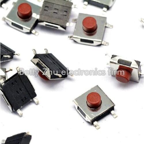 200PCS/LOT 6 * 6 * 3.7MM SMD Tact Switch 4 feet waterproof copper red head