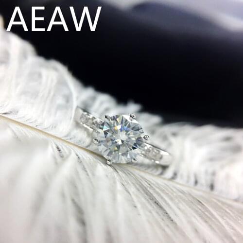 Solid 18K White Gold 6 Prong DF Color VVS1 Round Cut 1ct Moissanite Engagement Ring Lab Grown Diamond Ring For Women
