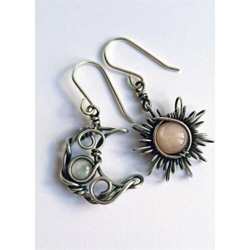 Vintage Moon Sun Paired Dangle Earrings For Women Teens Girls Retro Elegant Drop Earrings Party Fashion Jewelry Gifts