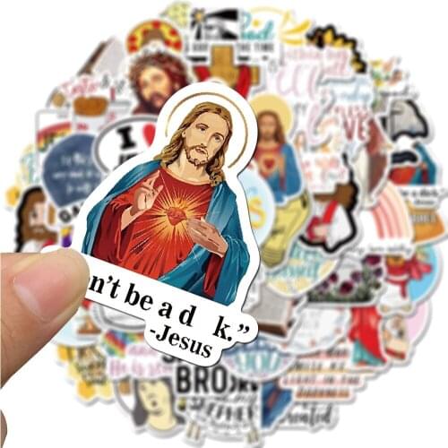 50pcs Funny Jesus Meme Sticker Aesthetic Christian Fun Stickers for Graffiti Luggage Laptop Helmet DIY Diary Scrapbook Stickcker