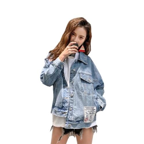 2020 spring and autumn new plus size womens denim jacket fashion Leisure age embroidery Frayed by hand denim jackets overcoat