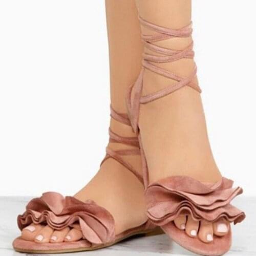 Women Gladiator Sandals Lace Up Flat Heels Shoes Fashion Women Ankle Strap Summer Sandals Zapatos Mujer