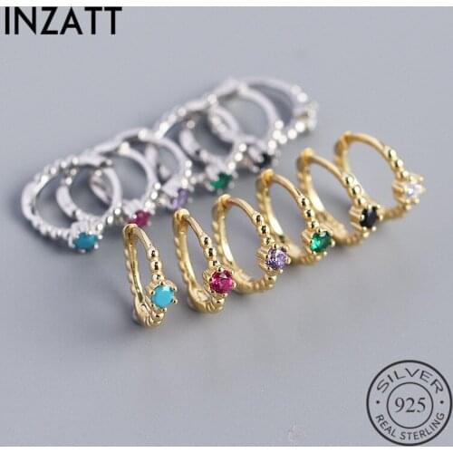 INZATT Real 925 Sterling Silver Colored Zircon Hoop Earrings For Fashion Women Minimalist Fine Jewelry Hiphop Accessories