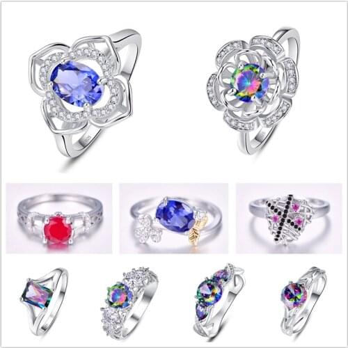 Lingmei Wholesale New Gorgeous Cocktail Party Wedding Rings Cubic Zircon Silver Color Ring Size 6 7 8 9 Christmas Elegant Gifts