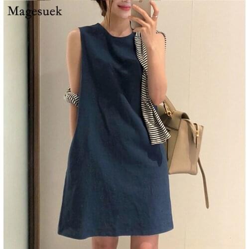 Casual Loose Sleeveless Women Dresses Summer 2021 Korean Cotton Vintage Mini Dress Women A-Line White Party Dress Vestido 12505