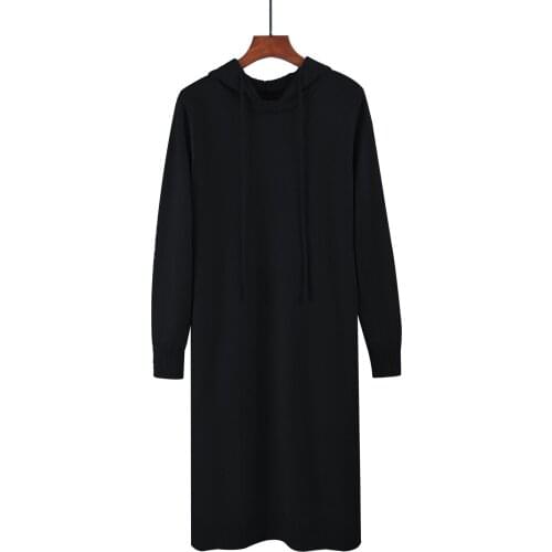Knitted Sweater Dress Women 2020 Autumn Winter Wool Cotton Casual Hooded Long Sleeve Ladies Knitting Dresses Pullover Jumpers