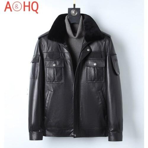 Winter Jacket Men Clothing Mens Genuine Goatskin Leather Jackets Warm Real Rabbit Fur Coat Hommes Veste LXR919