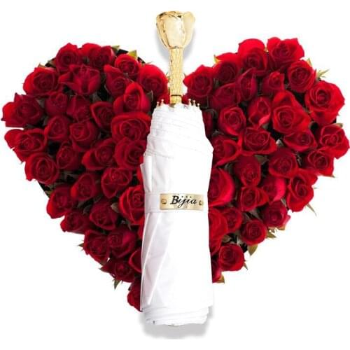 Gold Rose Luxury White Umbrella Sun and Rain UV Protection Summer Outdoor Umbrella Beautiful Cute Paraguas Rain Gear U5M