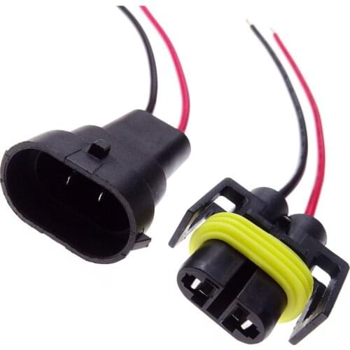 1 Pair Black ABS H8 H9 H11 Male Female Adapter with Wire Cable Harness Automobile Parts Suitable for Bulb Head Light Foglight