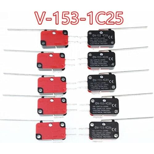 10Pcs V-153-1C25 Micro Limit Switch Long Straight SPDT Snap Action Hinge Lever Type Arm