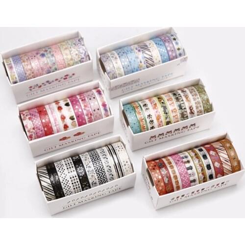 10pcs COCO Paper Washi Tape Set 8mm Lace Love Star Flower Cat Gold Color Adhesive Masking Tapes Gilt Stickers Decoration A6816