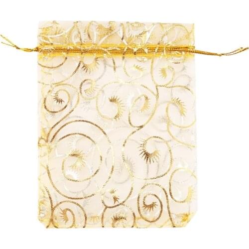 100pcs Champagne Eyelash Organza Drawstring Pouches Jewelry Party Wedding Favor Gift Bags 3.5"x4.3"