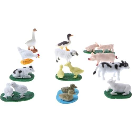 12pcs / set Farm Animal Milk Cow Sheep Model Figurine Kids Toy