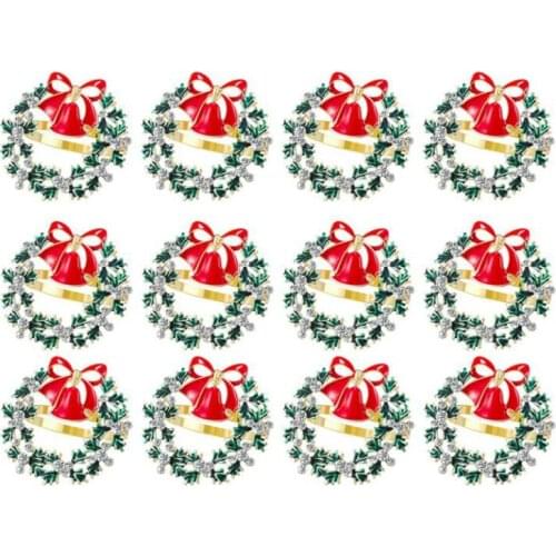 12 Pcs Christmas Wreath Napkin Ring Metal Napkin Buckle Diamond Napkin Ring Dinner Party Napkin Buckle Napkin Ring