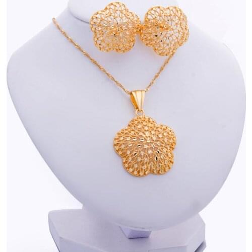 45CM Dubai jewelry set nigerian wedding For Women Bridal African Gold Color Jewelry Set Dubai Necklace Earrings Bride Gift