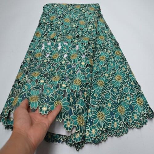 5yards/pc) High quality teal green African hand cut voile lace fabric fully neat embroidered Swiss cotton lace for party CLP469
