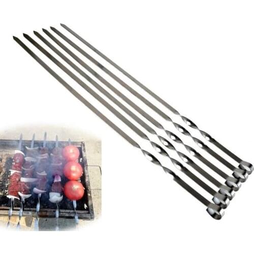 6pcs Long BBQ Barbecue Skewers Stainless steel Shish Kabob Sticks BBQ Accessories Barbeque Grill Set Wide BBQ Skewer Tool 3 size