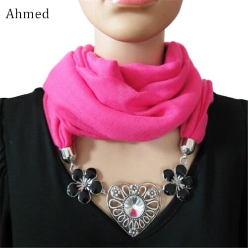 Ahmed Charm Love Black Flower Pendant Solid Color Scarf Necklace For Women New Collar Bijoux Femme Fashion Jewelry For Gifts