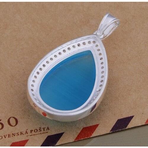 Free Shipping 925 Silver Necklaces & Pendants Fashion Silver Jewelry Peach shape blue /cotalgaa ebfamsma AN783