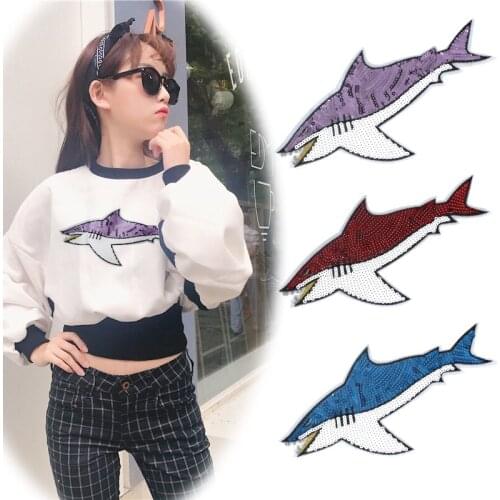 Large embroidery big patch shark fish animal cartoon patches for bag badges applique patches for clothing PA-1057
