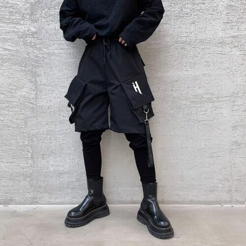 2021 Joggers Hip Hop Mens Pants Cargo Patchwork Ribbon Loose Elastic Waist Streetwear Harajuku Jappen Style Pants