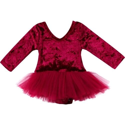 Infant Baby Girls Red Long Sleeves Lace Romper Tulle Dress Jumpsuit Outfits Clothes