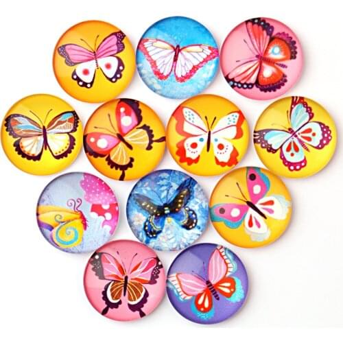 Glamour Butterfly Pattern 24pcs mixed 12mm 14mm 16mm 20mm Round Photo Glass Cabochon Demo Flat Back Making Findings