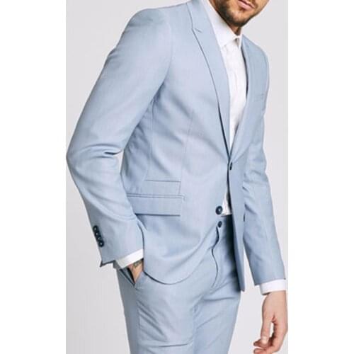 Tailor Made Fashion Handsome Light Blue Lapel Loose Style Men Suit Slim Fit For Wedding Dress Beach Party Sets (Jacket+Pants)