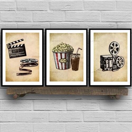 Movie Theater Vintage Art Canvas Posters Painting Wall Picture Popcorn Film Clapper Print Home Cinema Retro Decoration No Frame