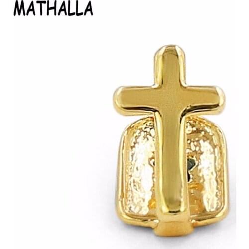 New Brass Gilt Jewelry Single Cross Hip-hop Teeth Grillz Rapper Gold Teeth Grillz