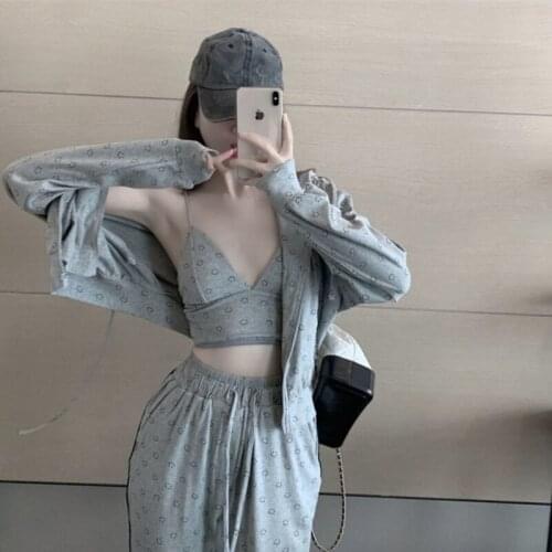 Fashion casual suit womens autumn clothes 2021 new style temperament coat age reduced wide leg pants sportswear three piece