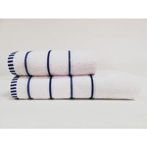 Line Dual Cotton Bath Towel Set Blue White