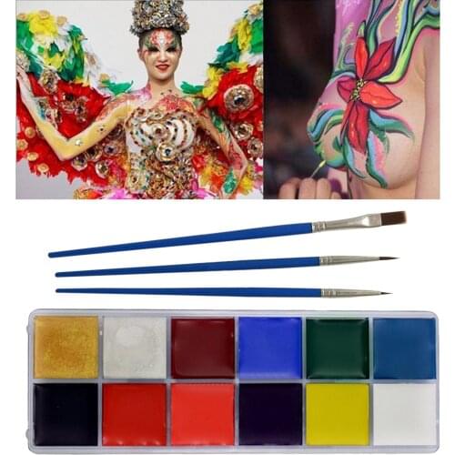 12 Color Face Paint Set Kit with Paintbrush Pen for Kids Adults Festivals Party Cosplay Theatre Performances Role Play Halloween