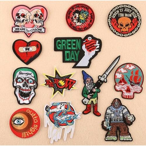 Punk Skull Head Patches for Clothing Sew on Badge Sticker DIY Applique Stripes Iron on Hippie LGBT Eyes Heart Patches Custom