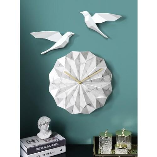 [HHT] Nordic Marbling Geometric Wall Hanging Clock Ins Net Red Home Decoration Mute Clocks Living Room Butterfly Bird Wall-decor