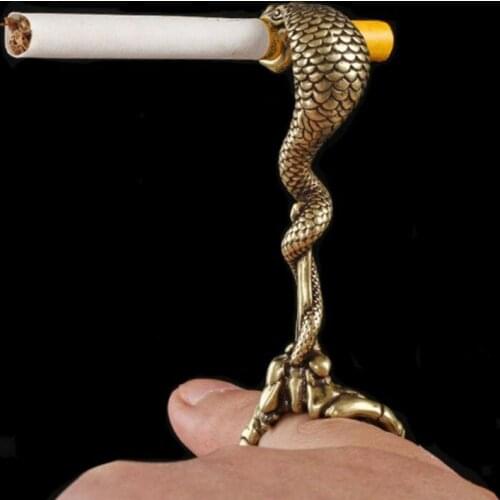 New Product Pure Copper Heavy Hand Feel Cobra Skull Palm Combination Ring Clip Cigarette Smoking Ring Cigarette Holder