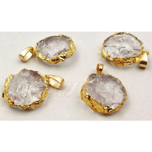 WT-P1228 Wholesale fashion jewelry natural egg crystal pendant High quality egg crystal quartz with 24k gold electroplate gift