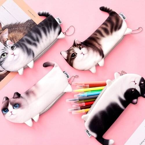 Cartoon Cat Pencil Case Soft Cloth School Stationery Pen Bag Gifts for Student