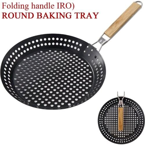 Outdoor Foldable Round Barbecue Tray Camping BBQ Vegetable Grill Basket Stainless Steel Grill Tray Grill Steak Picnic Pan