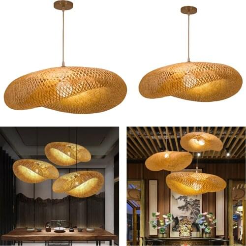 Hand Knitted Bamboo Pendant Lights Chinese Style Weaving Wicker Hanging Lamp Garden Restaurant Art Home Decor Lighting Fixtures